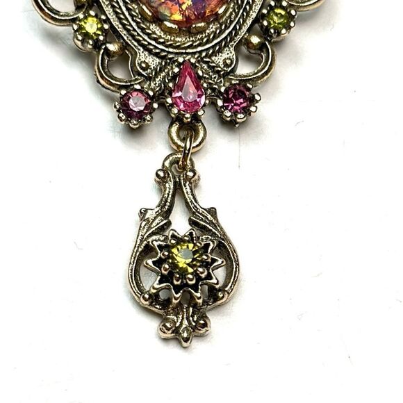 SARAH COVENTRY Brooch Pendant Contessa Faux Fire Opal Rhinestones Vintage - Picture 6 of 11